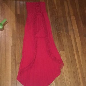 Red romper dress with train